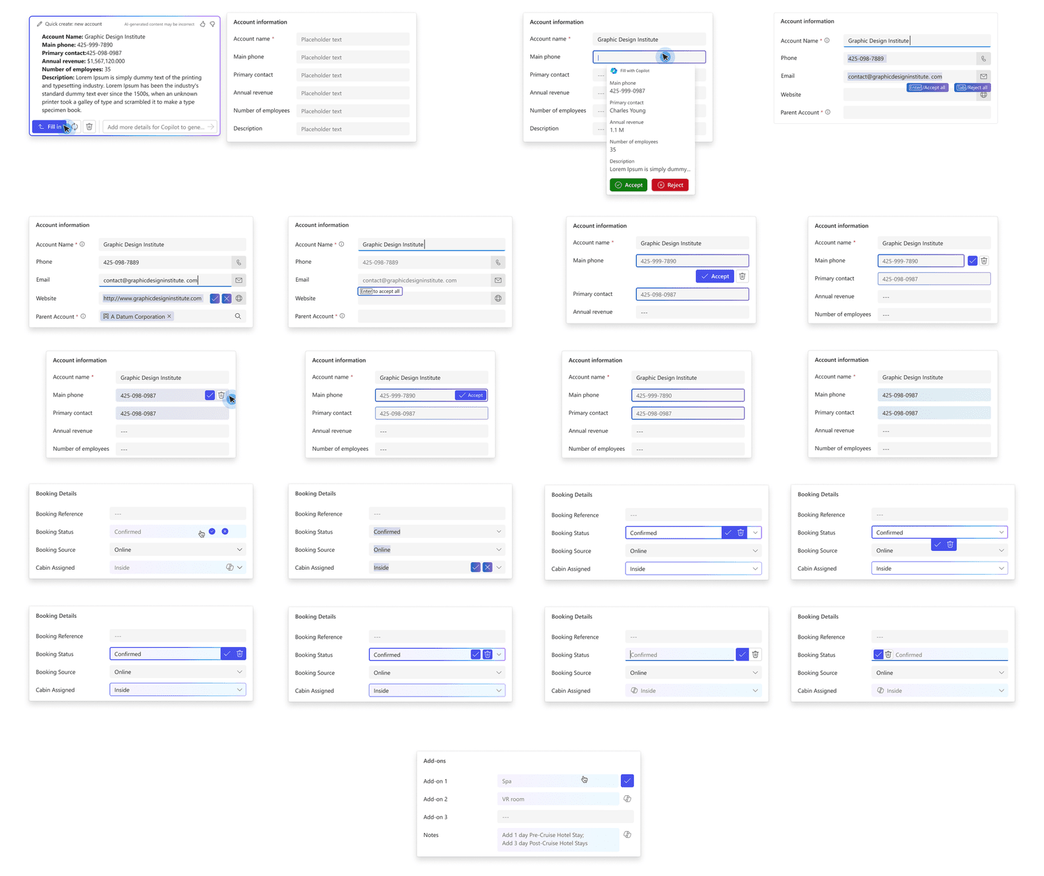 Explorations of the acceptance interaction.