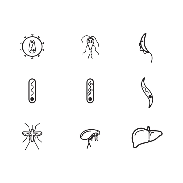Disease research icon set