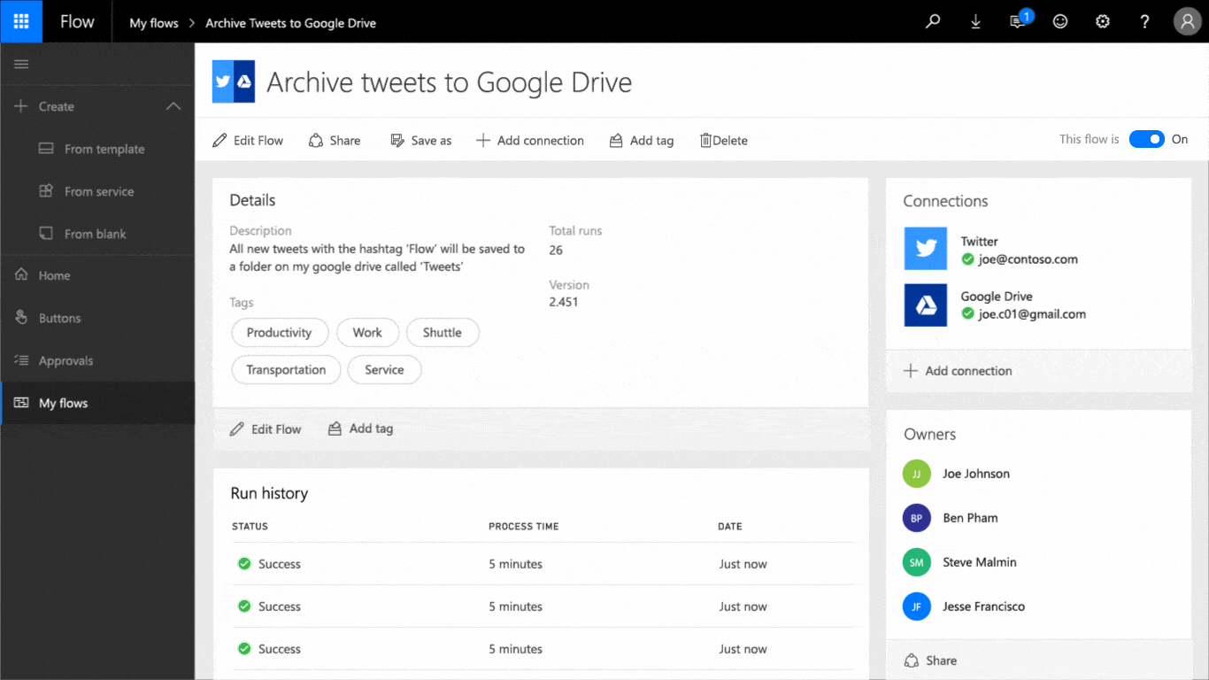 Microsoft Flow — detail view