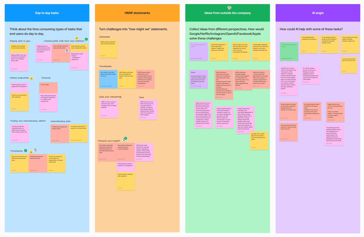 Shared ideation in the sprint workspace.